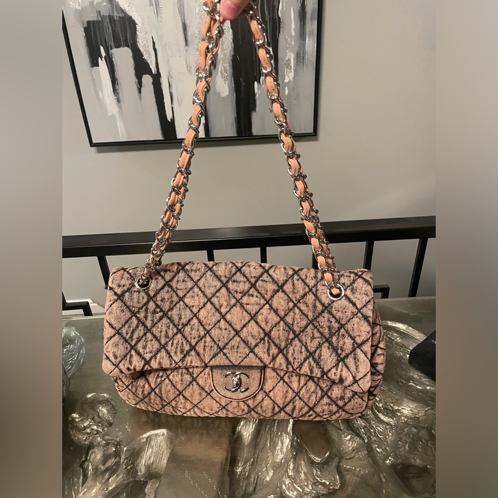 CC Quilted Denim Flap Bag